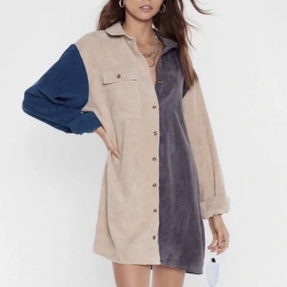 Nasty Gal Color Block Corduroy Long Line Shirt Dress 2